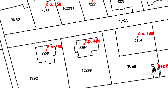 Kryblice 344, Trutnov na parcele st. 3204 v KÚ Trutnov, Katastrální mapa