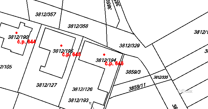 Příbram II 646, Příbram na parcele st. 3812/194 v KÚ Příbram, Katastrální mapa