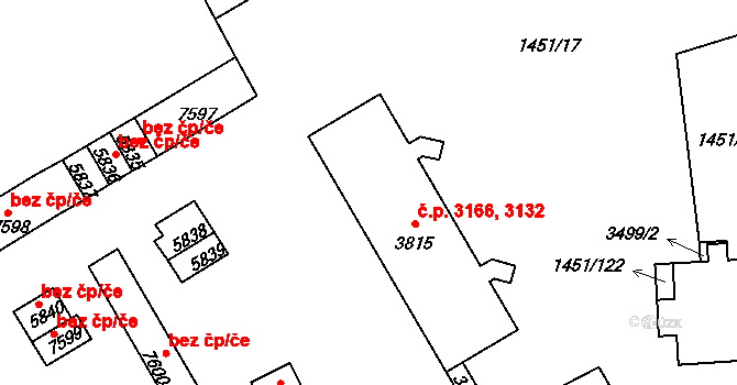 Hodonín 3132,3166 na parcele st. 3815 v KÚ Hodonín, Katastrální mapa