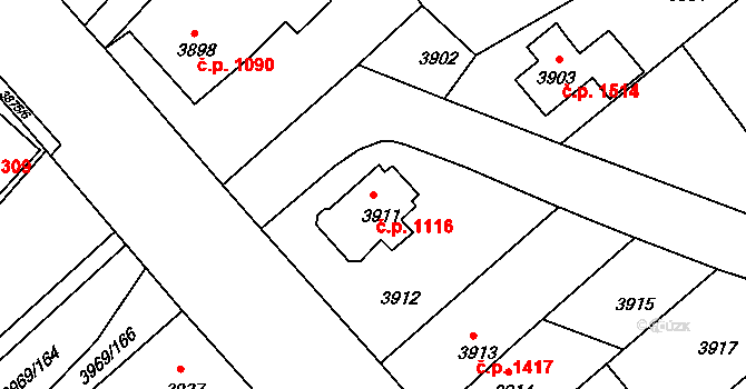 Česká Lípa 1116 na parcele st. 3911 v KÚ Česká Lípa, Katastrální mapa