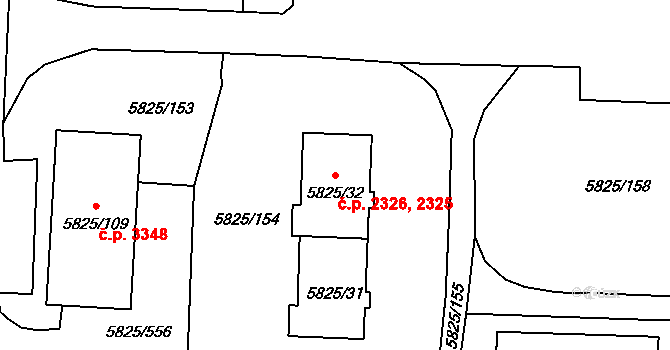Česká Lípa 2325,2326 na parcele st. 5825/32 v KÚ Česká Lípa, Katastrální mapa