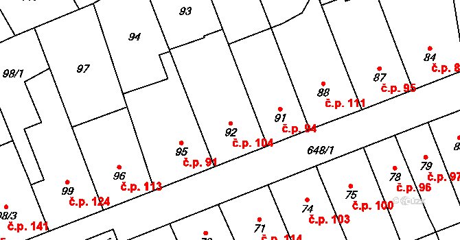 Kratochvilka 104 na parcele st. 92 v KÚ Kratochvilka, Katastrální mapa