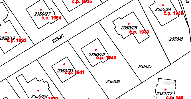 Hranice 1940, Karviná na parcele st. 2350/29 v KÚ Karviná-město, Katastrální mapa