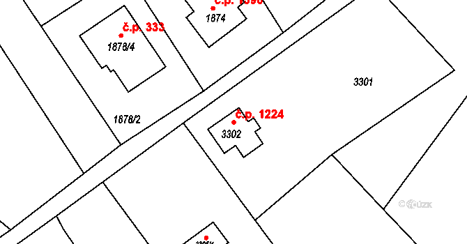 Rumburk 1 1224, Rumburk na parcele st. 3302 v KÚ Rumburk, Katastrální mapa