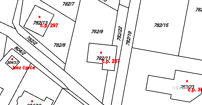 Malešov 287 na parcele st. 782/11 v KÚ Malešov, Katastrální mapa