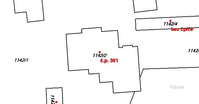 Bludovice 301, Havířov na parcele st. 1142/2 v KÚ Bludovice, Katastrální mapa