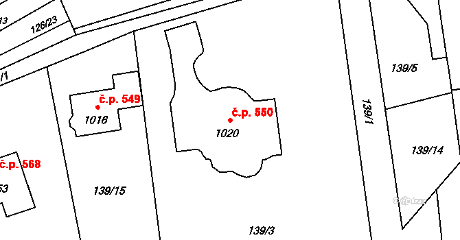Kamenné Žehrovice 550 na parcele st. 1020 v KÚ Kamenné Žehrovice, Katastrální mapa