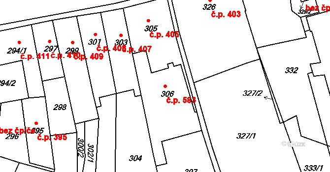 Šluknov 583 na parcele st. 306 v KÚ Šluknov, Katastrální mapa