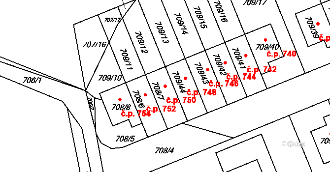 Poříčí 750, Boršov nad Vltavou na parcele st. 708/7 v KÚ Boršov nad Vltavou, Katastrální mapa
