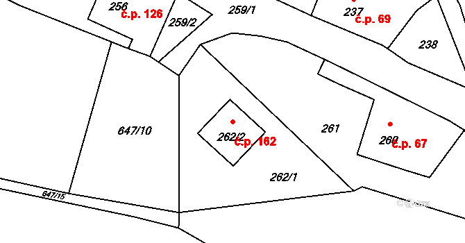 Černotín 162 na parcele st. 262/2 v KÚ Černotín, Katastrální mapa