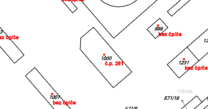 Háje 281, Cheb na parcele st. 1000 v KÚ Háje u Chebu, Katastrální mapa