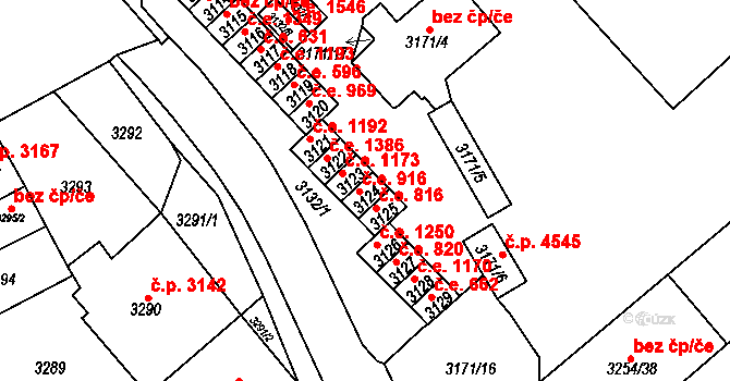 Chomutov 916 na parcele st. 3124 v KÚ Chomutov I, Katastrální mapa
