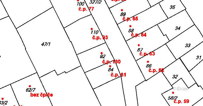 Štětovice 130, Vrbátky na parcele st. 92 v KÚ Štětovice, Katastrální mapa