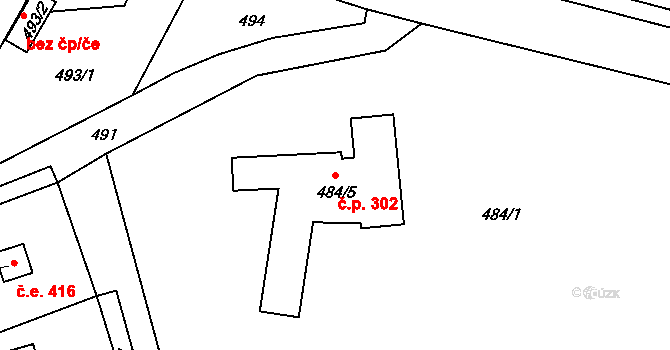 Mstišov 302, Dubí na parcele st. 484/5 v KÚ Mstišov, Katastrální mapa