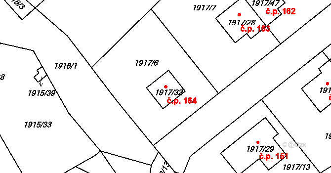 Plzeňské Předměstí 164, Horšovský Týn na parcele st. 1917/32 v KÚ Horšovský Týn, Katastrální mapa