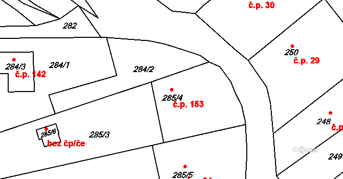 Černčice 153 na parcele st. 285/4 v KÚ Černčice, Katastrální mapa
