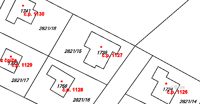 Horažďovice 1127 na parcele st. 1735 v KÚ Horažďovice, Katastrální mapa