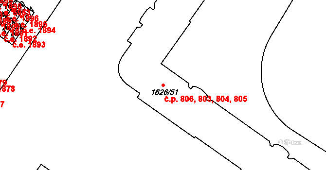 Bukov 803,804,805,806, Ústí nad Labem na parcele st. 1626/51 v KÚ Bukov, Katastrální mapa