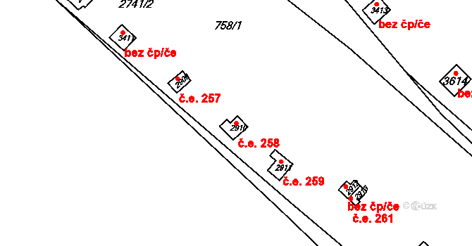 Vrchlabí 258 na parcele st. 2910 v KÚ Vrchlabí, Katastrální mapa