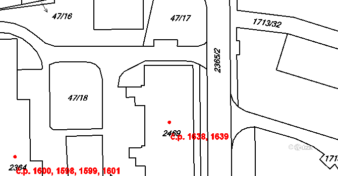 Vlašim 1638,1639 na parcele st. 2469 v KÚ Vlašim, Katastrální mapa