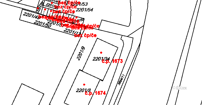 Velké Meziříčí 1673 na parcele st. 2201/34 v KÚ Velké Meziříčí, Katastrální mapa