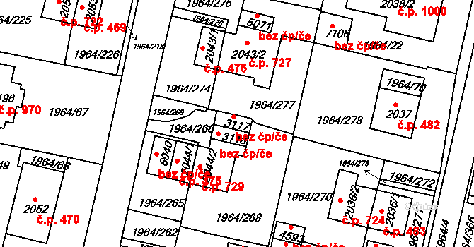 Třebíč 38362635 na parcele st. 3117 v KÚ Třebíč, Katastrální mapa