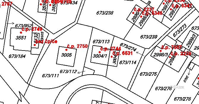 Zlín 2744 na parcele st. 3004/1 v KÚ Zlín, Katastrální mapa