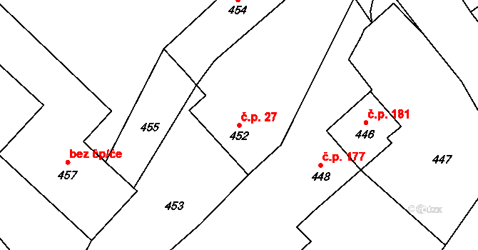 Velké Heraltice 27 na parcele st. 452 v KÚ Velké Heraltice, Katastrální mapa