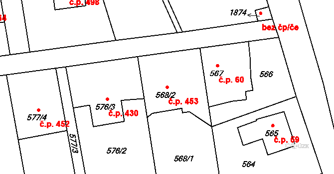 Píšť 453 na parcele st. 568/2 v KÚ Píšť, Katastrální mapa