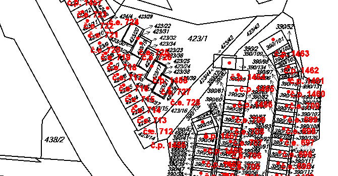 Ráj 728, Karviná na parcele st. 423/21 v KÚ Ráj, Katastrální mapa