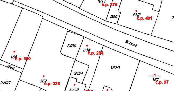 Kateřinky 284, Opava na parcele st. 334 v KÚ Kateřinky u Opavy, Katastrální mapa