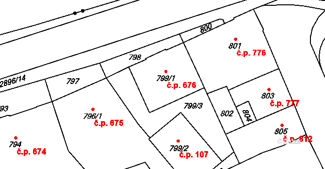 Předměstí 676, Opava na parcele st. 799/1 v KÚ Opava-Předměstí, Katastrální mapa