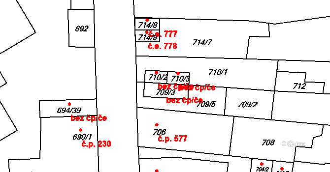 Teplice 45125635 na parcele st. 709/3 v KÚ Teplice-Trnovany, Katastrální mapa