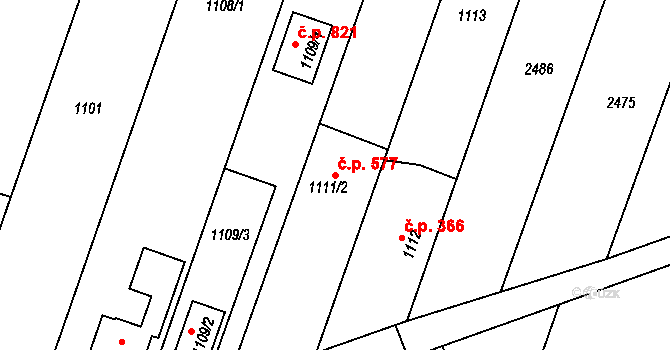 Štěpánkovice 577 na parcele st. 1111/2 v KÚ Štěpánkovice, Katastrální mapa