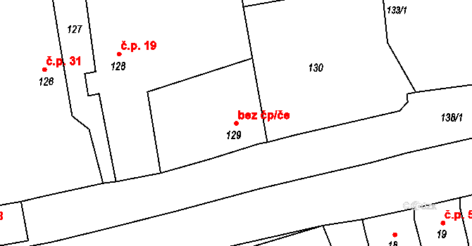 Podbořany 49054635 na parcele st. 129 v KÚ Kněžice u Podbořan, Katastrální mapa