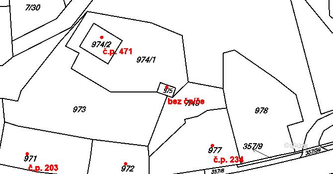 Zádveřice-Raková 49390635 na parcele st. 975 v KÚ Zádveřice, Katastrální mapa