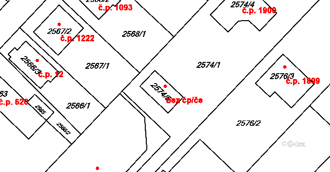 Kuřim 50407635 na parcele st. 2574/5 v KÚ Kuřim, Katastrální mapa
