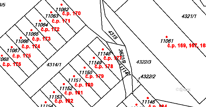 Cihelna 177, Pardubice na parcele st. 11148 v KÚ Pardubice, Katastrální mapa