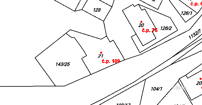 Chlum 109, Hlinsko na parcele st. 21 v KÚ Chlum u Hlinska, Katastrální mapa
