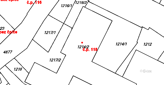Litomyšlské Předměstí 118, Vysoké Mýto na parcele st. 1214/2 v KÚ Vysoké Mýto, Katastrální mapa