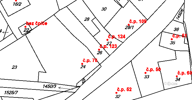 Dýšina 123 na parcele st. 26 v KÚ Dýšina, Katastrální mapa