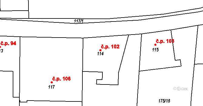 Lešany 102, Nelahozeves na parcele st. 114 v KÚ Lešany u Nelahozevsi, Katastrální mapa