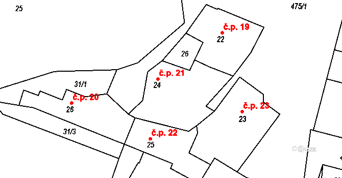 Úžice 21 na parcele st. 24 v KÚ Úžice u Kralup nad Vltavou, Katastrální mapa