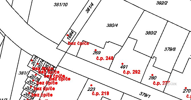 Neratovice 248 na parcele st. 269 v KÚ Neratovice, Katastrální mapa