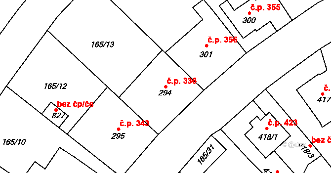 Rudná 336 na parcele st. 294 v KÚ Dušníky u Rudné, Katastrální mapa