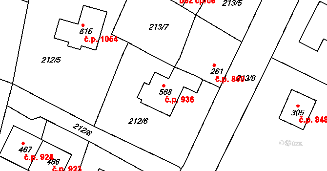 Rudná 936 na parcele st. 568 v KÚ Hořelice, Katastrální mapa