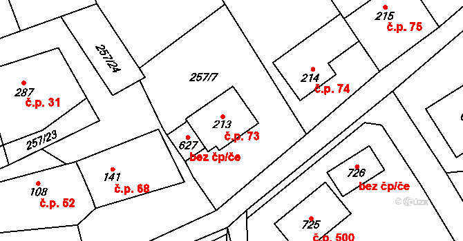 Černolice 73 na parcele st. 213 v KÚ Černolice, Katastrální mapa
