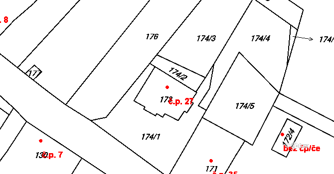 Žádlovice 27, Loštice na parcele st. 173 v KÚ Žádlovice, Katastrální mapa