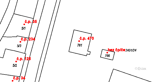 Únanov 470 na parcele st. 761 v KÚ Únanov, Katastrální mapa