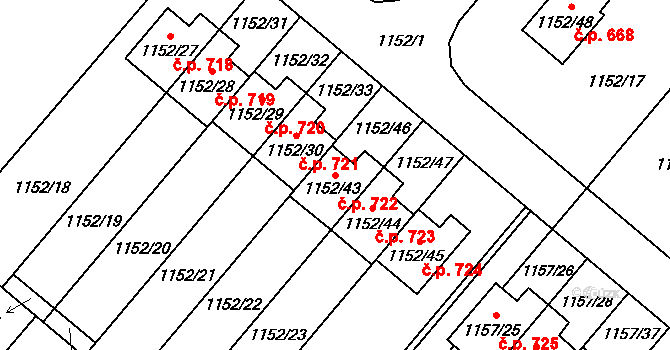 Krmelín 722 na parcele st. 1152/43 v KÚ Krmelín, Katastrální mapa